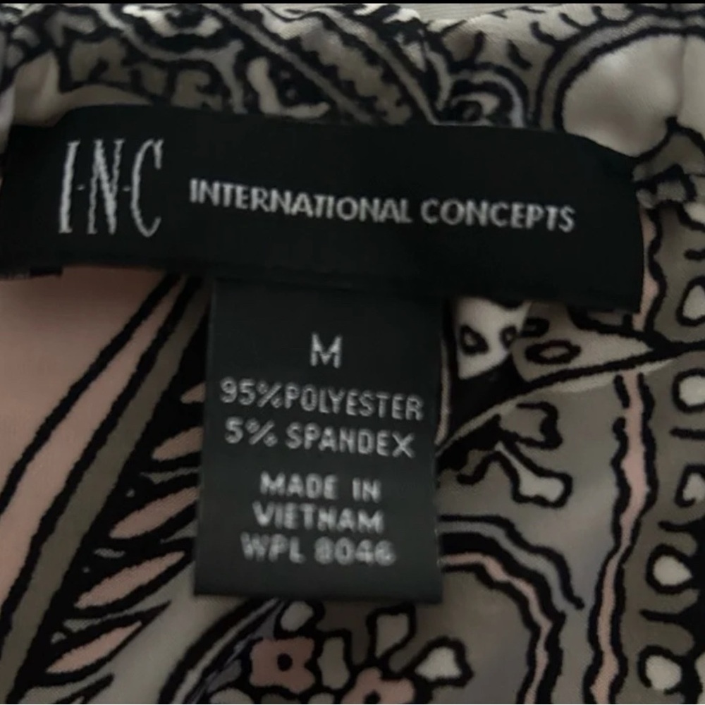 INC International Concepts Black and Cream Patterned Top - Picture 2 of 4
